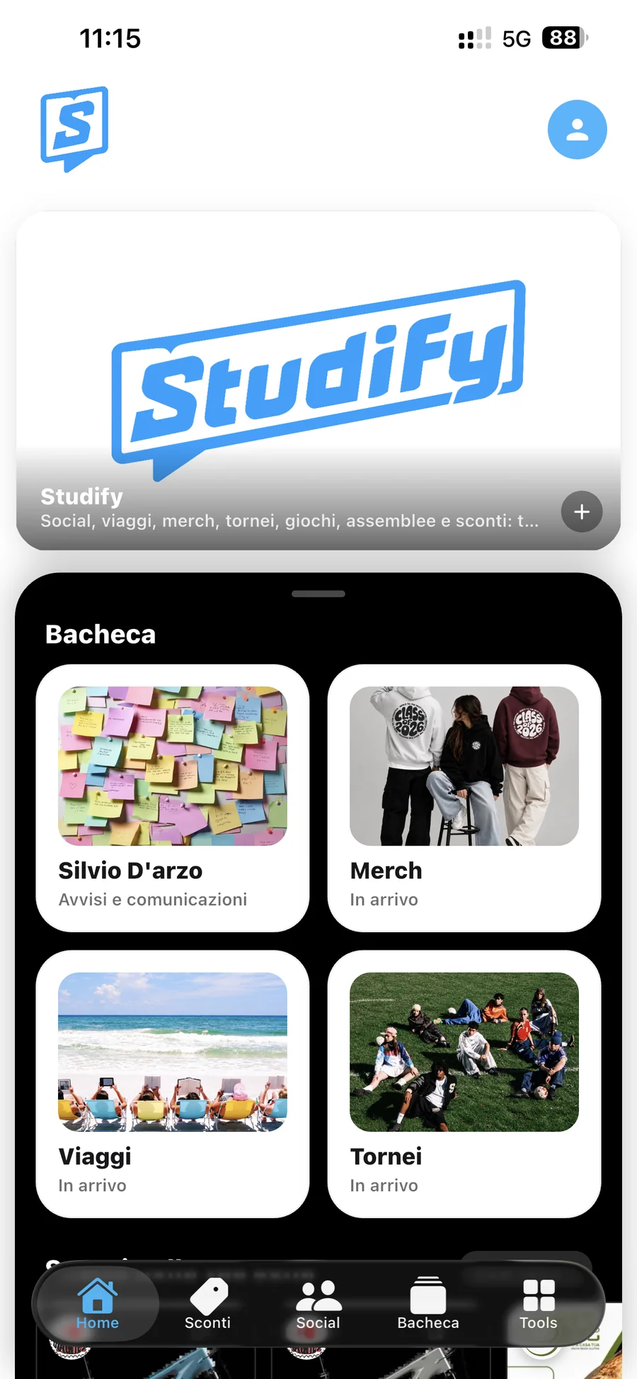 Home dell'app Studify