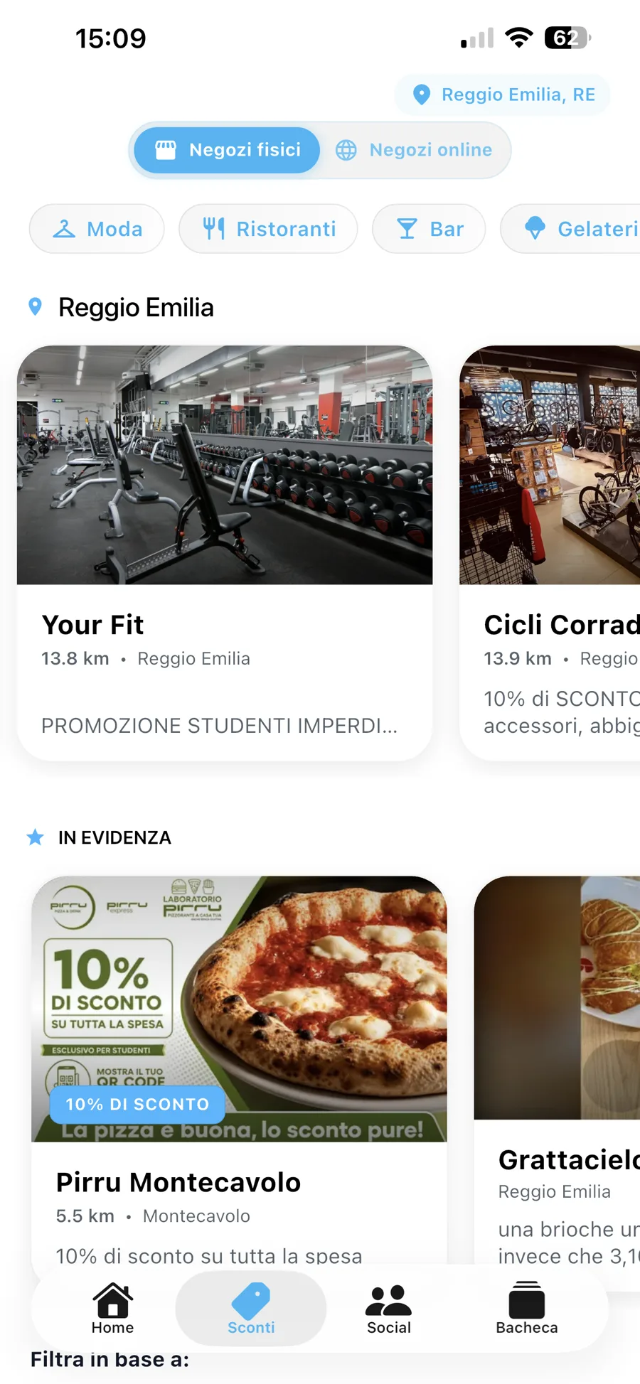 Schermata sconti dell'app Studify